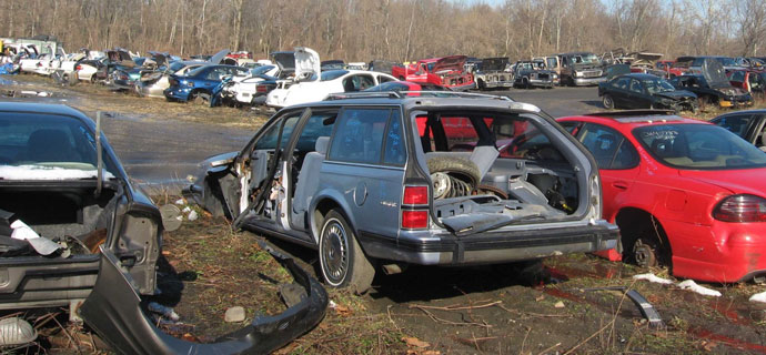 An array of junk cars parked in a lot, representing Same Day Scrap Car Removal options in Brisbane.
